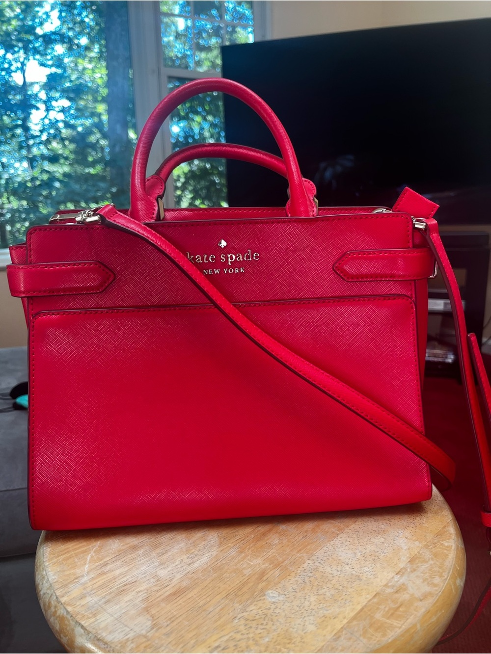 kate spade Red Structured Satchel with Shoulder Strap
